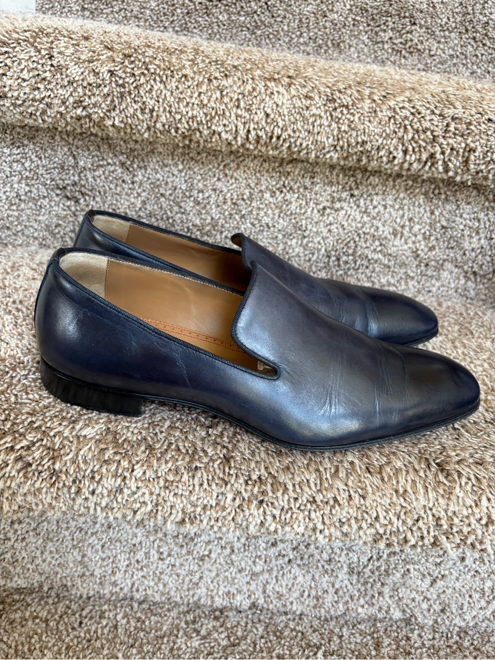 Christian Louboutin Men's Classic Navy Leather Slip-On Dress Loafers